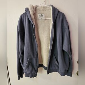 Hollister Blue Zip-Up Hoodie with Sherpa Lining